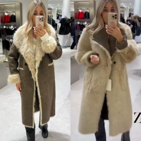 ZARA REVERSIBLE DOUBLE-FACED FAUX FUR COAT - Picture 8 of 14